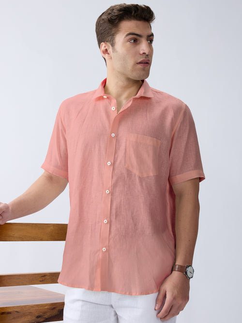 Coral Peach 100% Pure Linen Half Sleeve