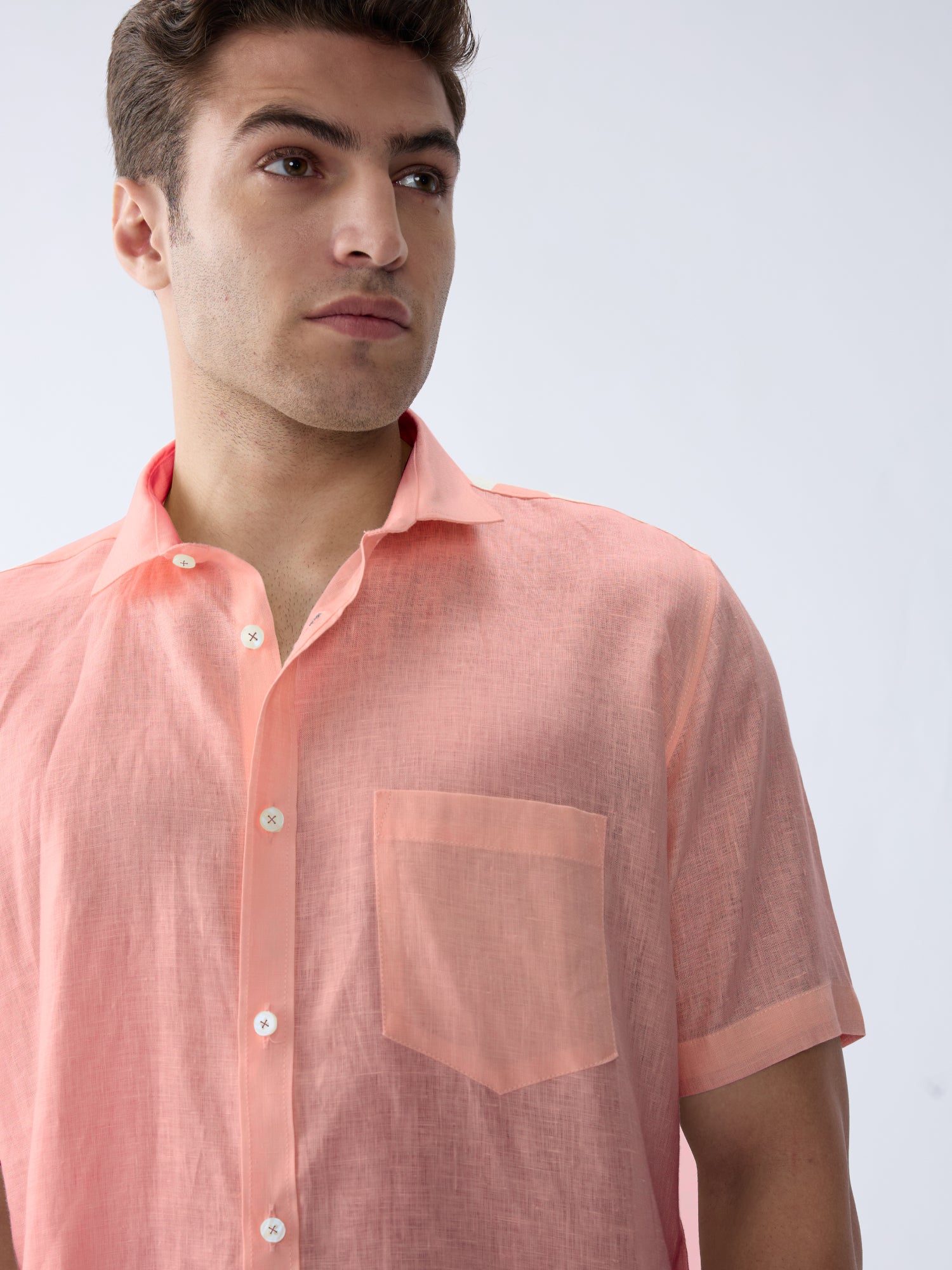Coral Peach 100% Pure Linen Half Sleeve