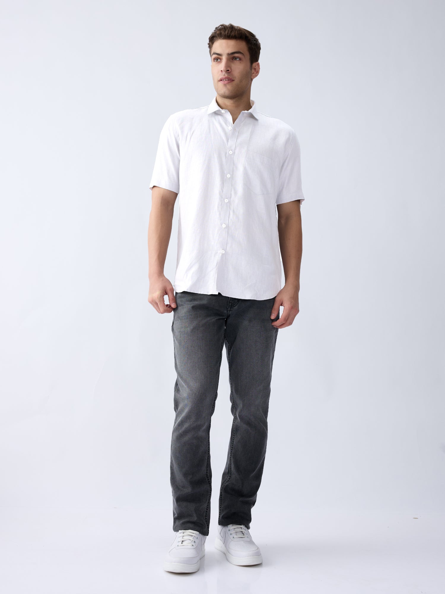 White 100% Pure Linen Half Sleeve