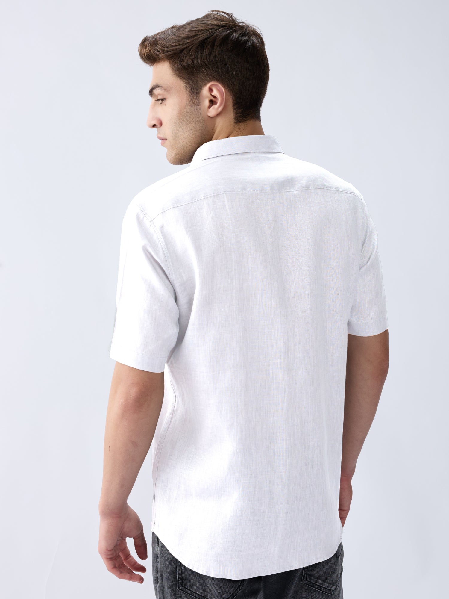 White 100% Pure Linen Half Sleeve