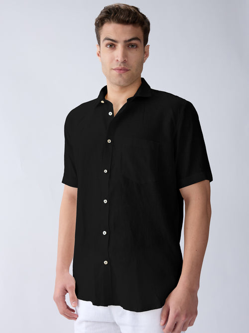 Black 100% Pure Linen Half Sleeve