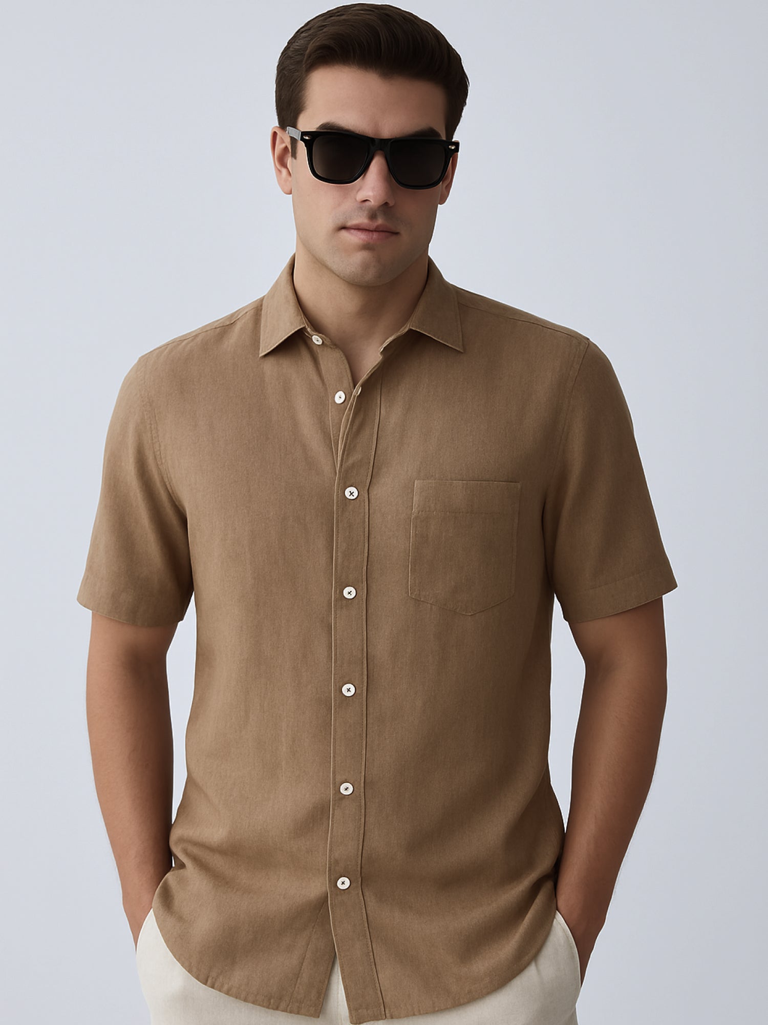 Earth Brown 100% Pure Linen Half Sleeve