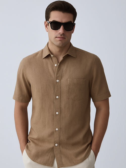 Earth Brown 100% Pure Linen Half Sleeve