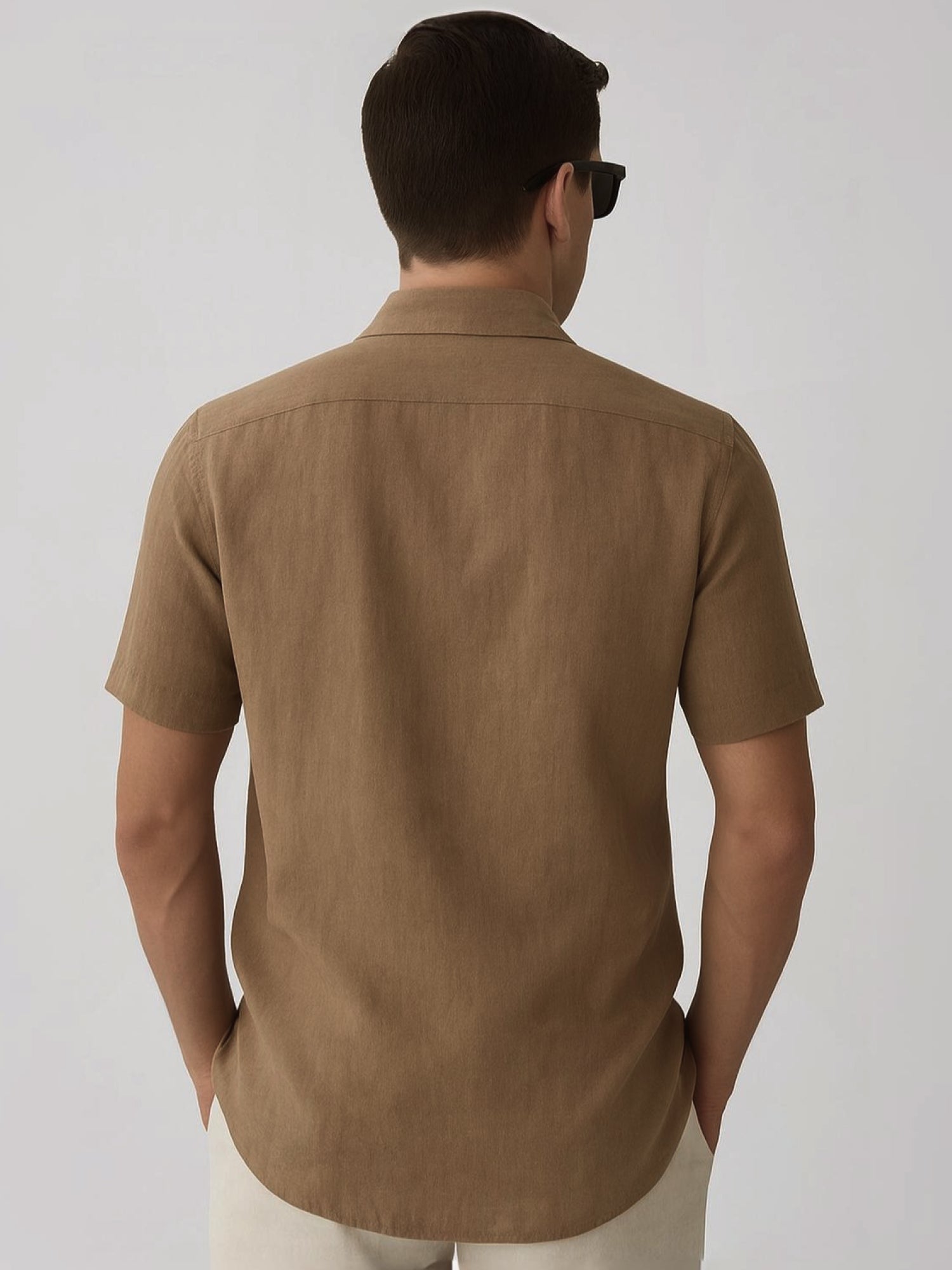 Earth Brown 100% Pure Linen Half Sleeve