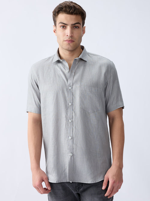 Light Gray 100% Pure Linen Half Sleeve
