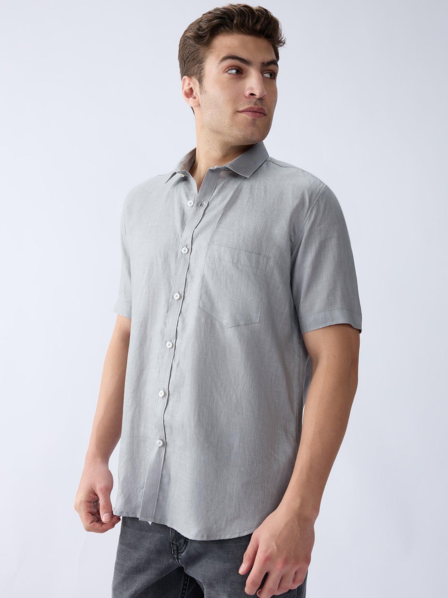Light Gray 100% Pure Linen Half Sleeve