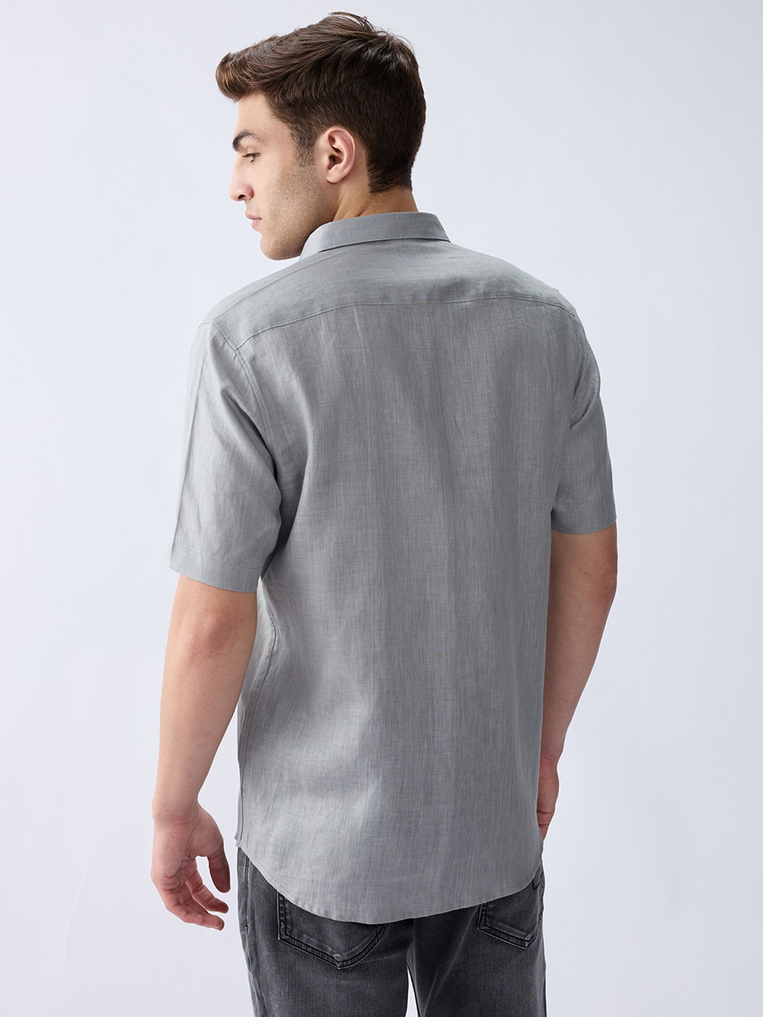 Light Gray 100% Pure Linen Half Sleeve
