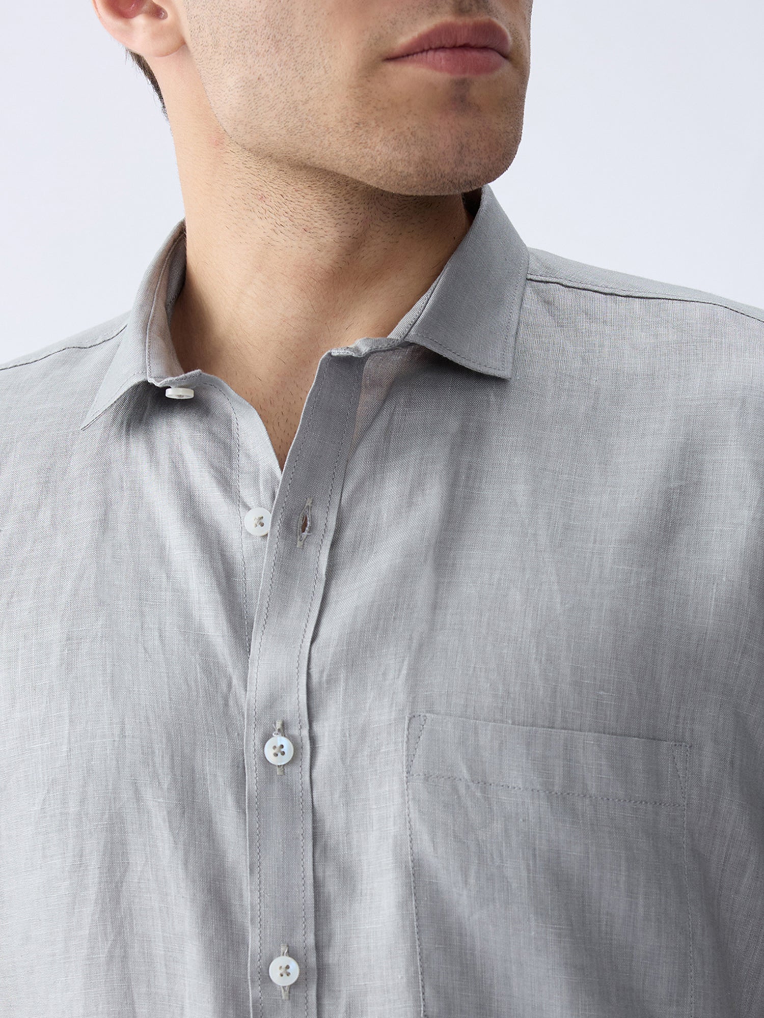 Light Gray 100% Pure Linen Half Sleeve