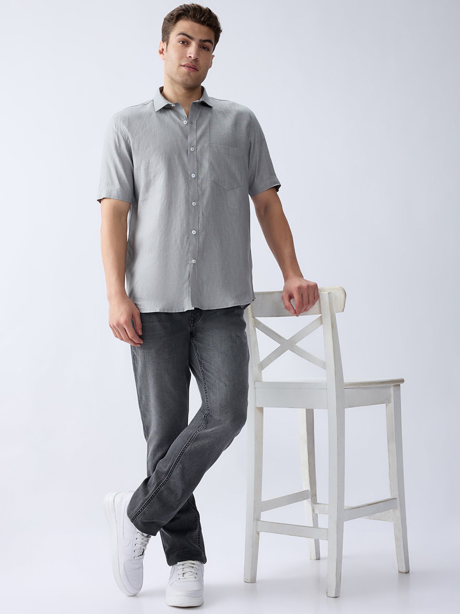 Light Gray 100% Pure Linen Half Sleeve