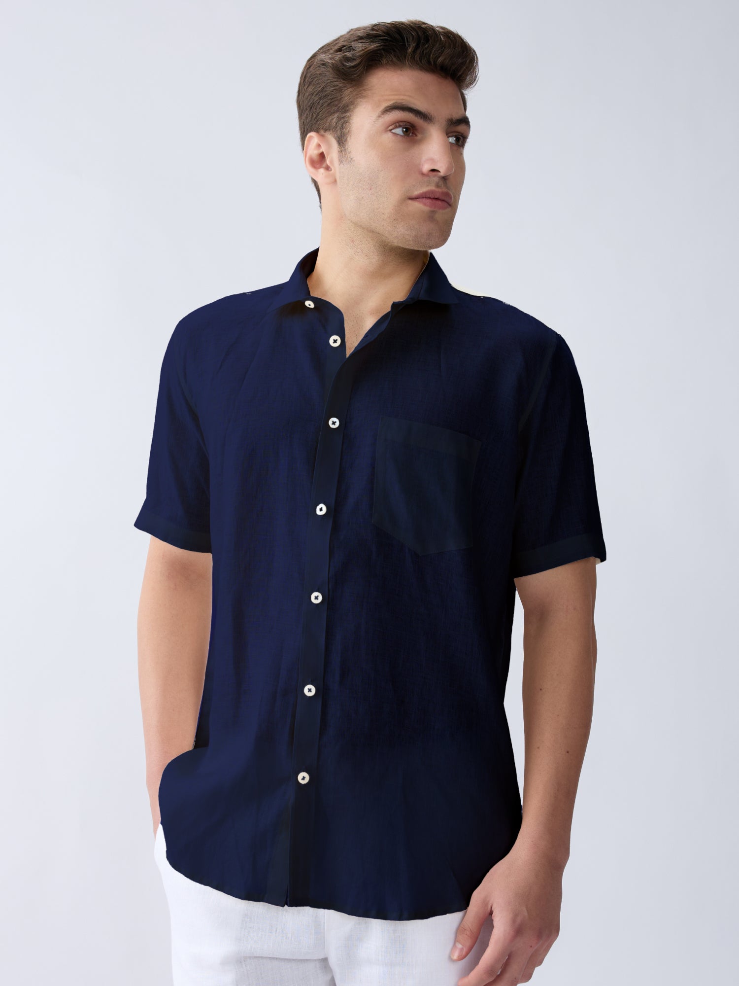 Navy 100% Pure Linen Half Sleeve