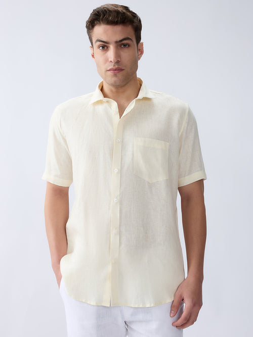Cream Yellow 100% Pure Linen Half Sleeve
