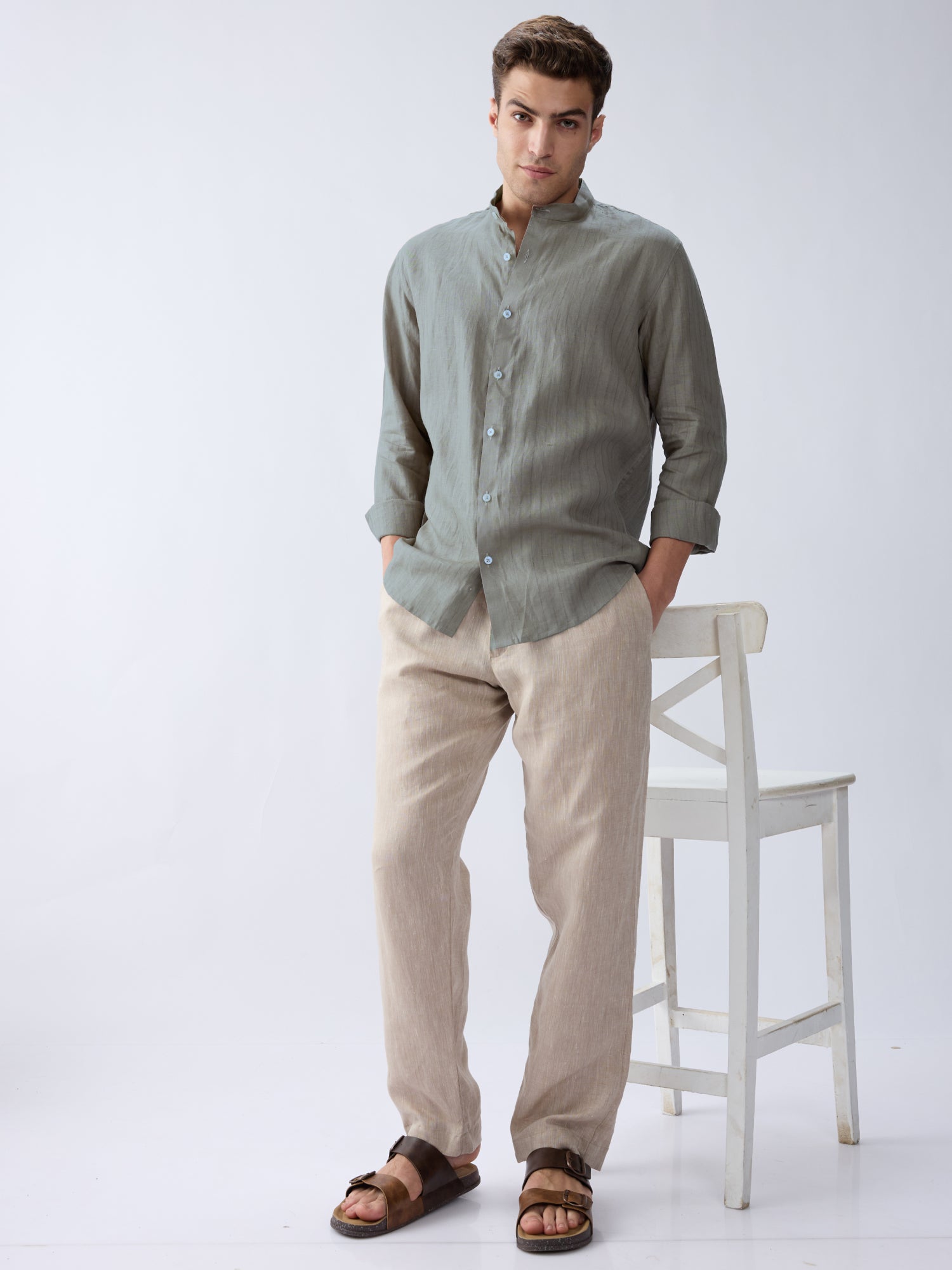 Graphite Gray 100% Pure Linen Stripe