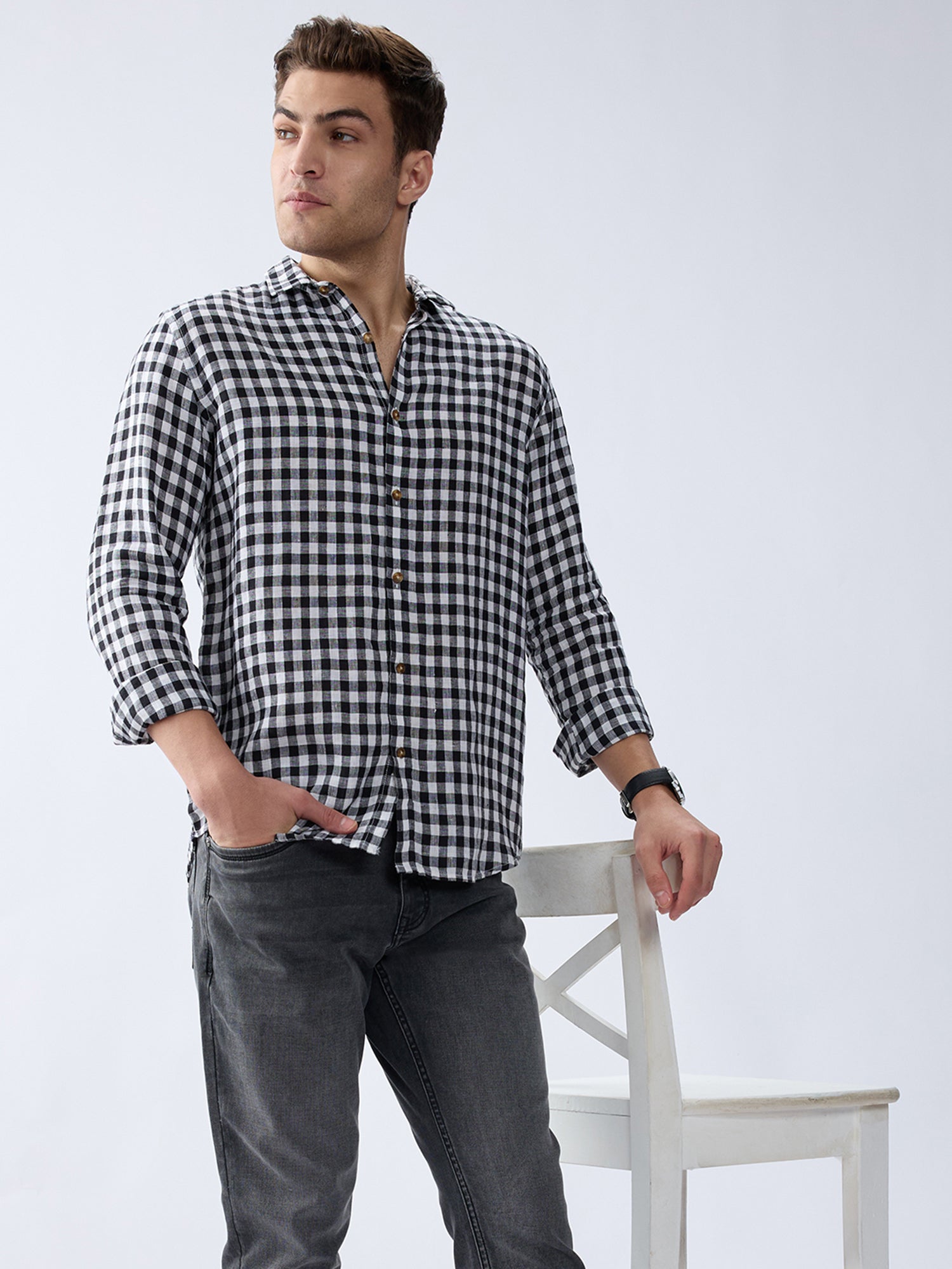 Monochrome 100% Pure Linen Check