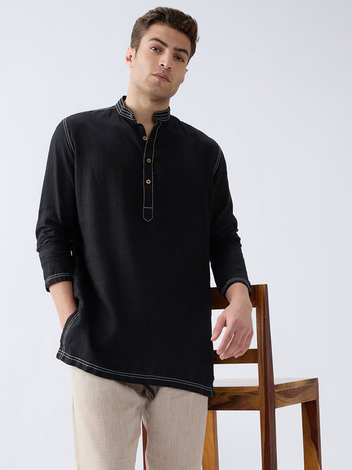 Mriga Black | 100% Pure Linen Mid-Length Kurta