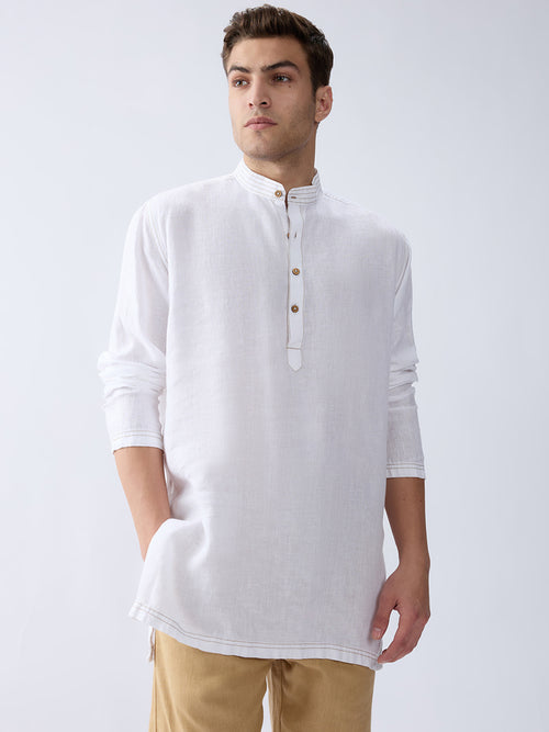 Mriga White | 100% Pure Linen Mid-Length Kurta