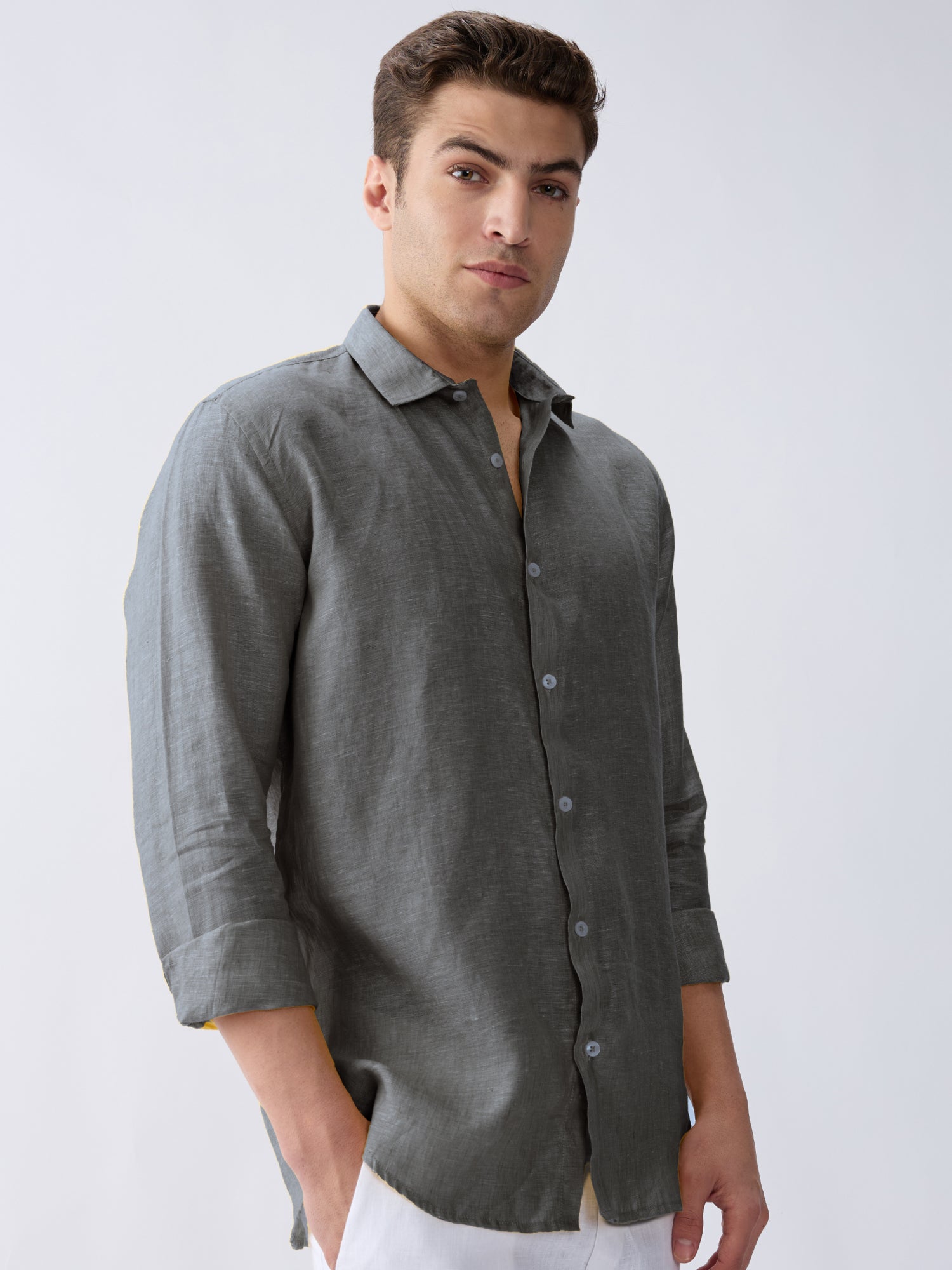 Charcoal Gray 100% Pure Linen Shirt
