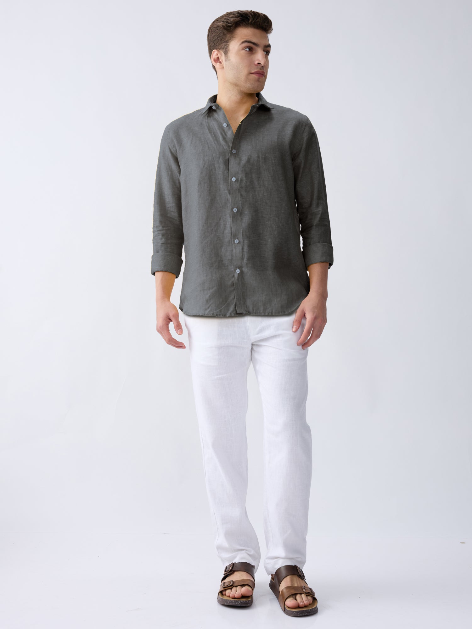 Charcoal Gray 100% Pure Linen Shirt