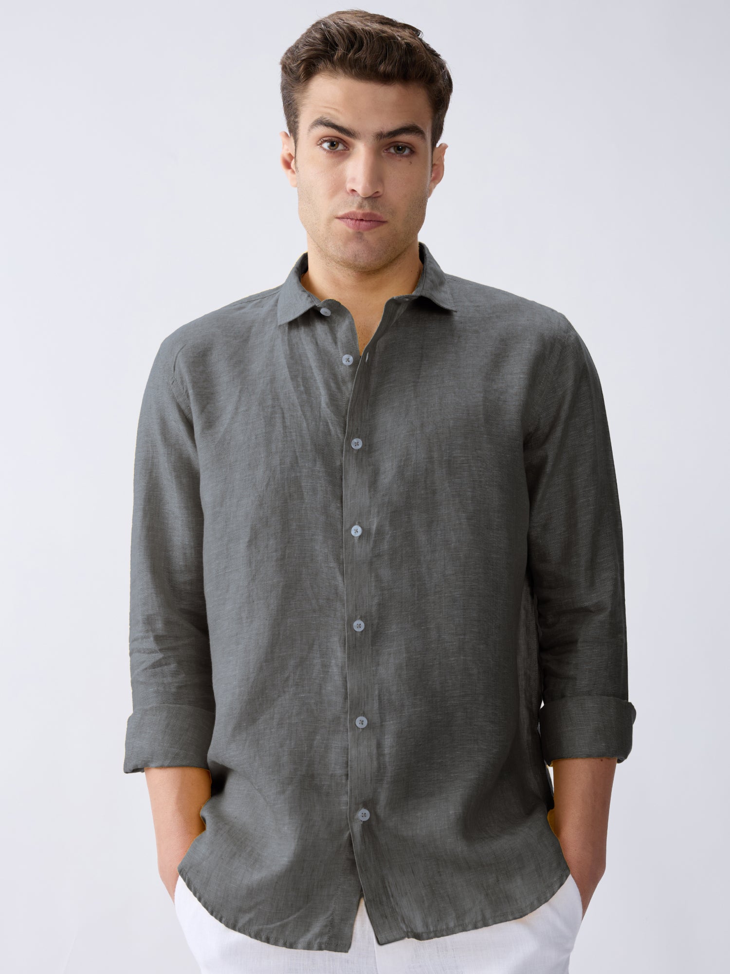 Charcoal Gray 100% Pure Linen Shirt