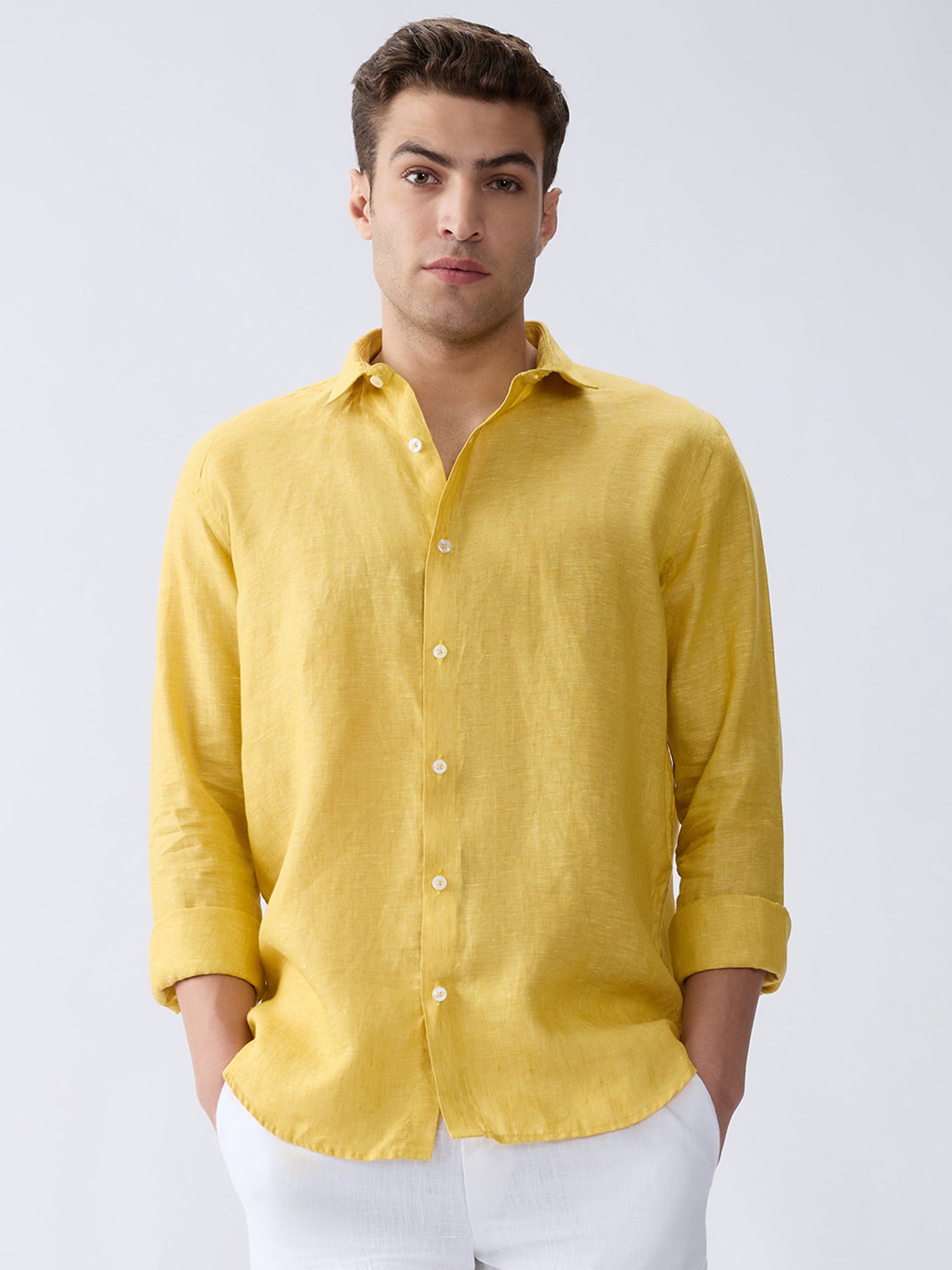 Mustard Yellow 100% Pure Linen Shirt – Bhrata