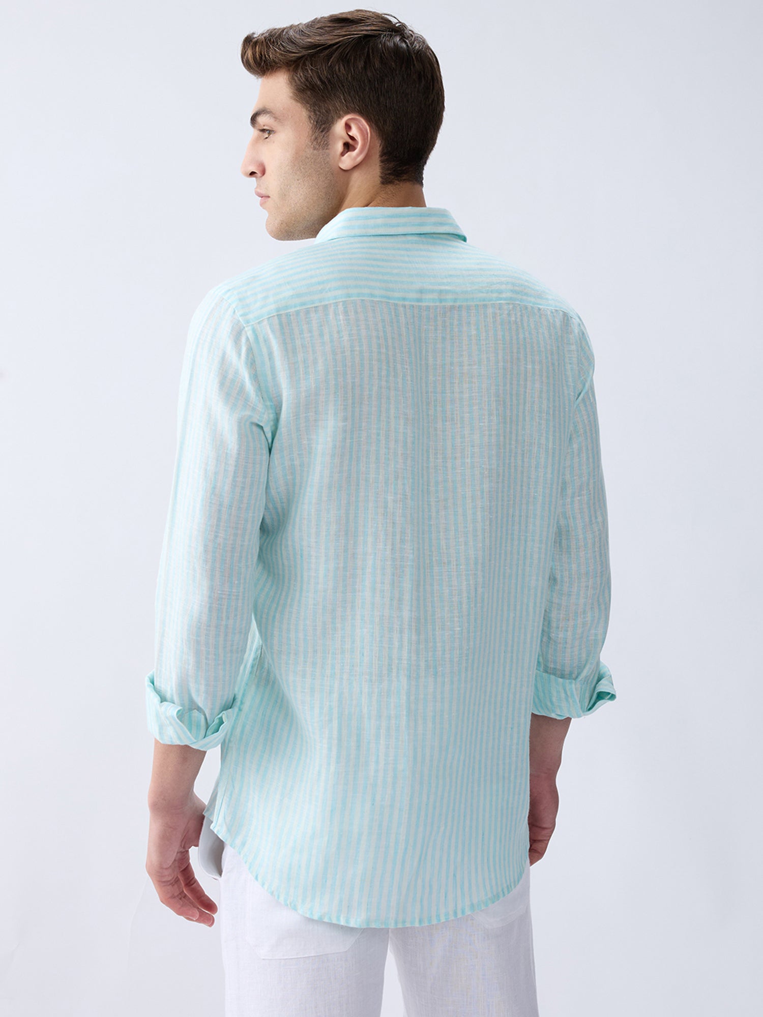 Sea Mist Luxe Striped 100% Pure Linen