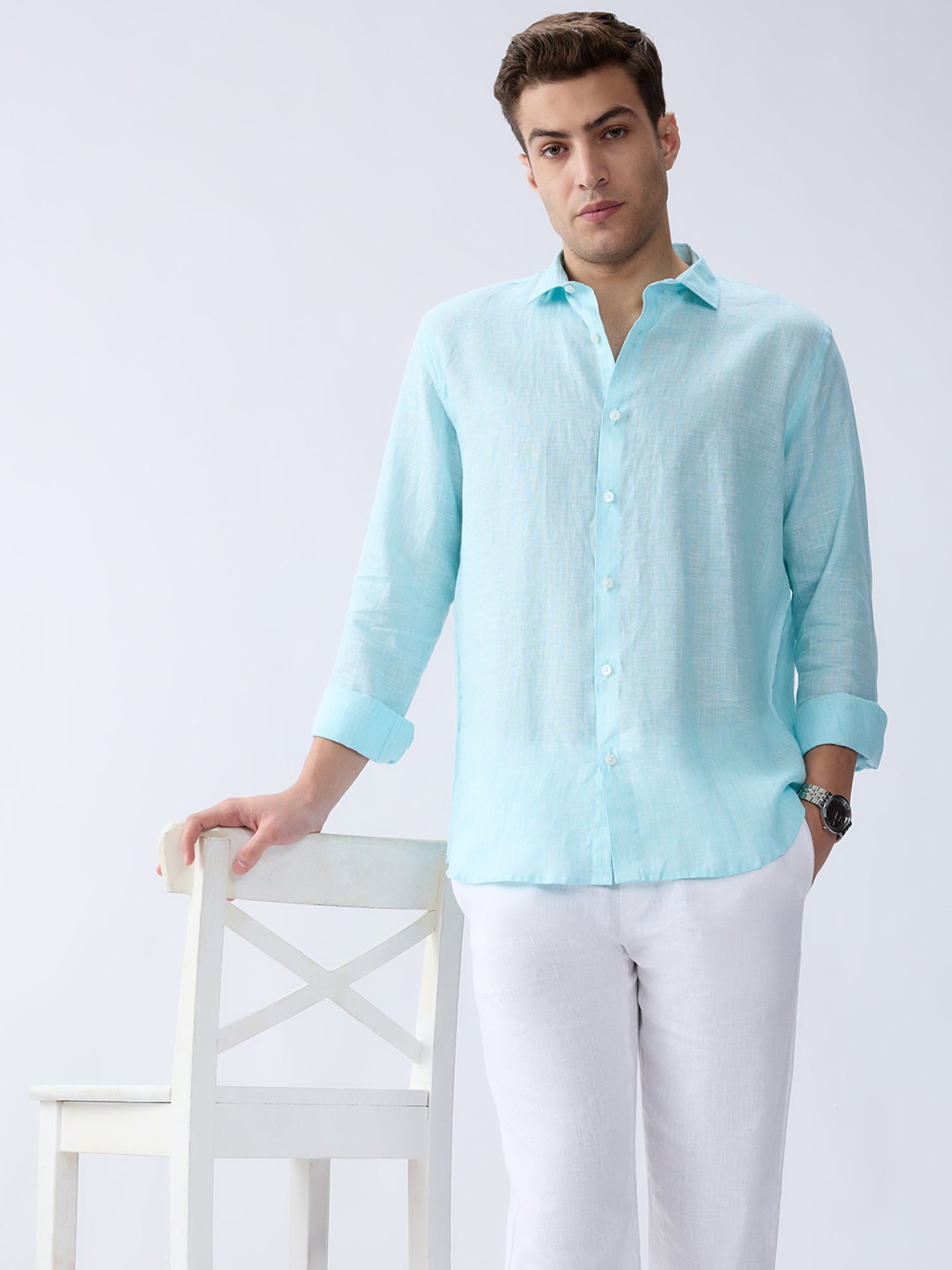 Coastal Blue Luxe Striped 100% Pure Linen