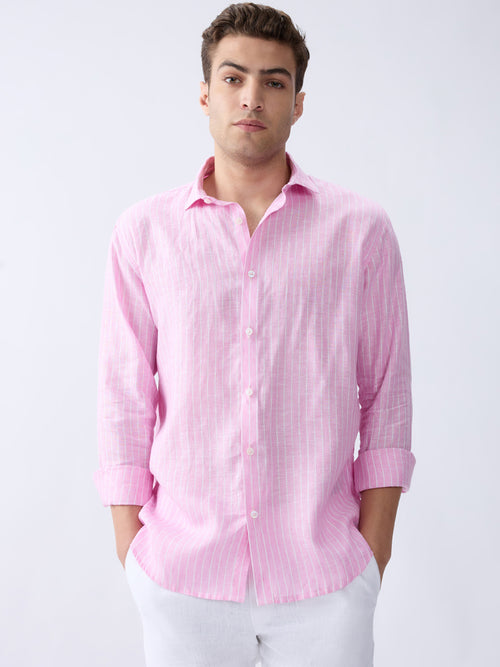 Berry Pink Luxe Striped 100% Pure Linen