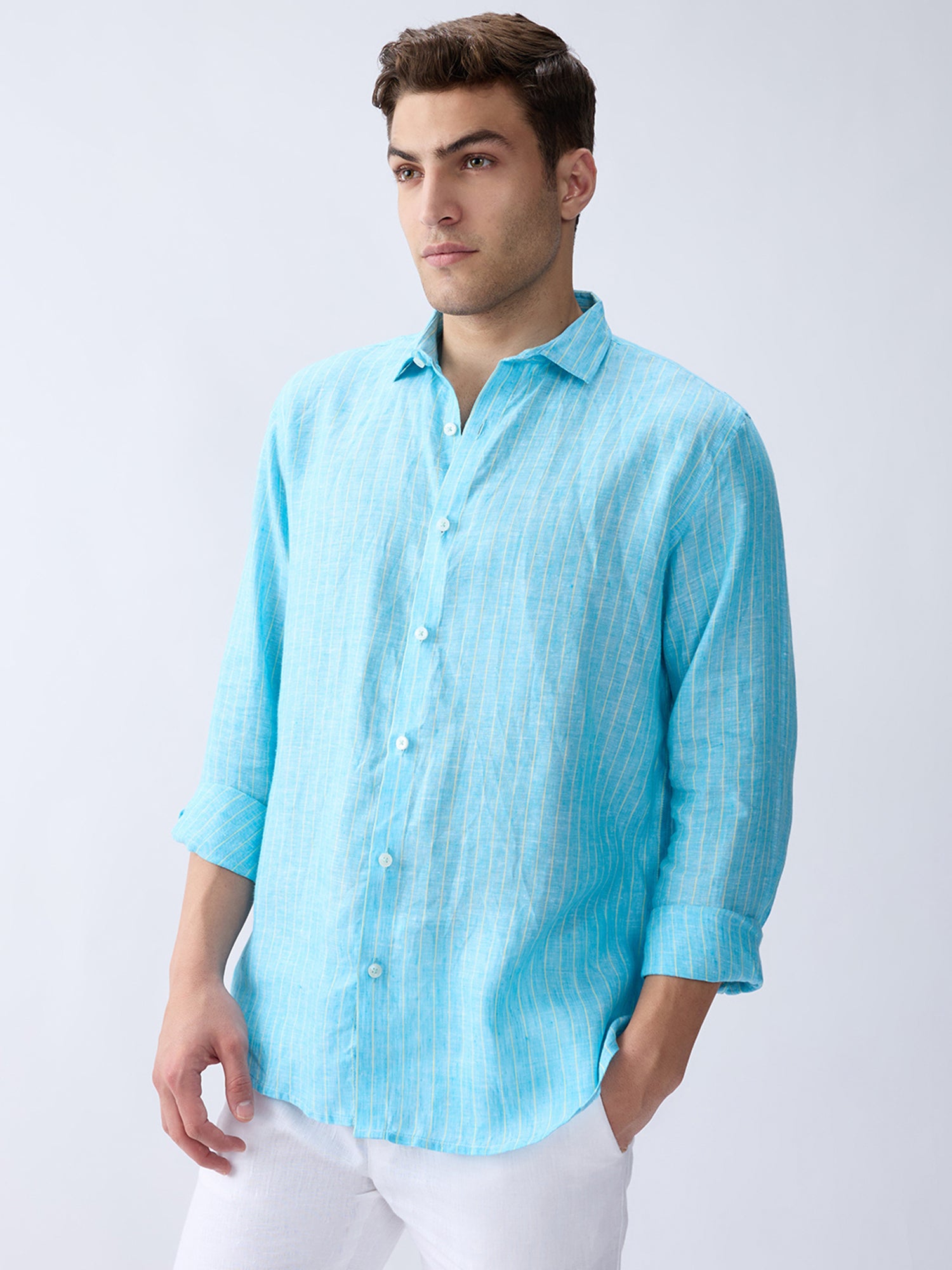 Ocean Blue Luxe Striped 100% Pure Linen