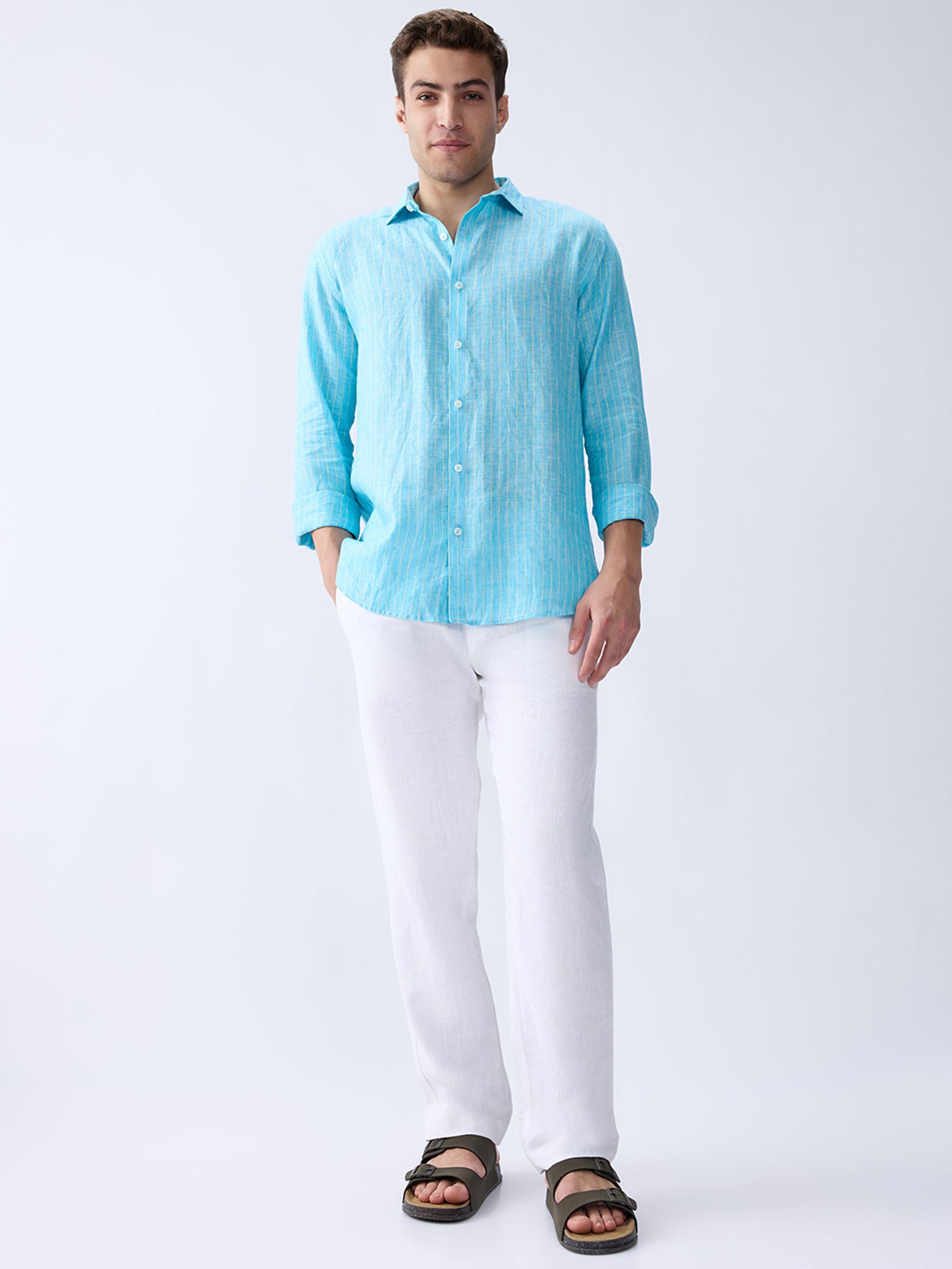 Ocean Blue Luxe Striped 100% Pure Linen