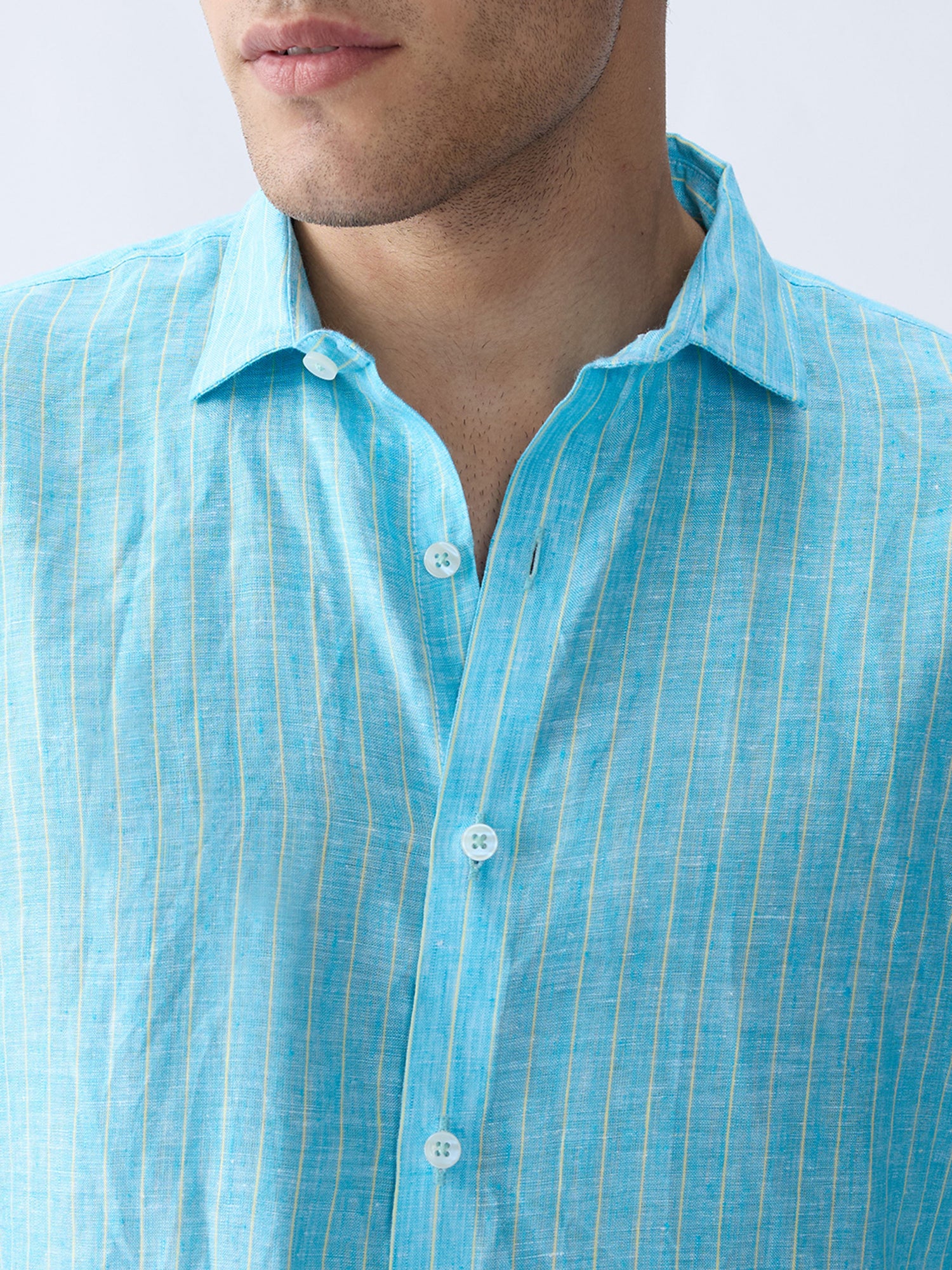 Ocean Blue Luxe Striped 100% Pure Linen