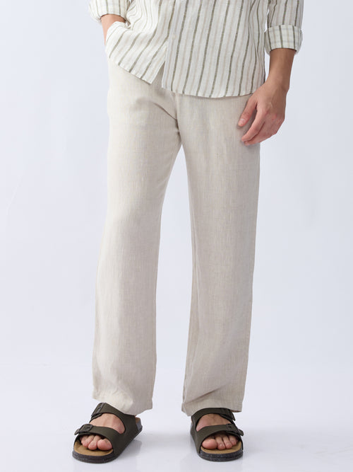 Beige 100% Pure Linen Everyday Pants