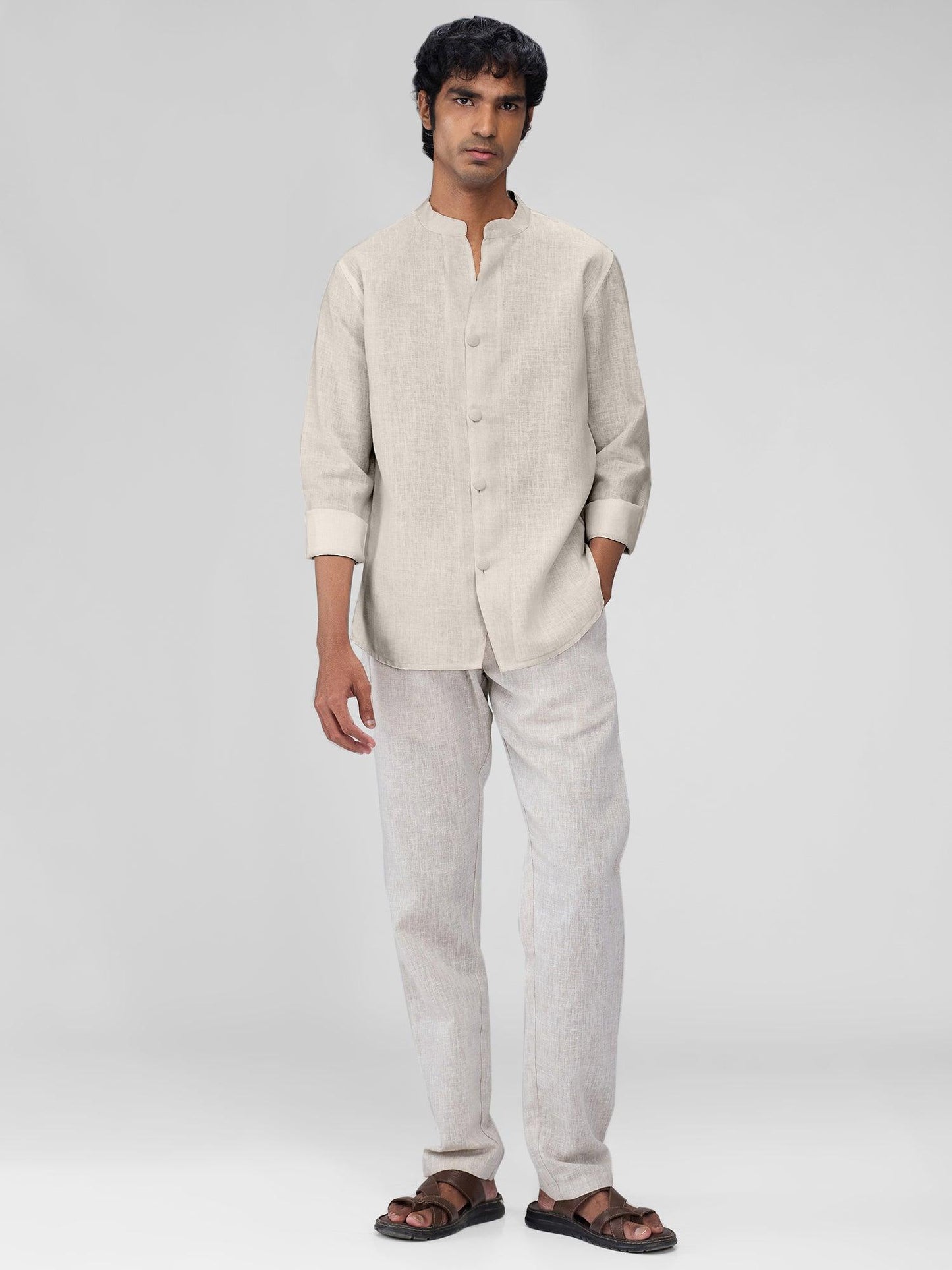 Airavat Mandarin | Beige 100% Pure Linen - Bhrata