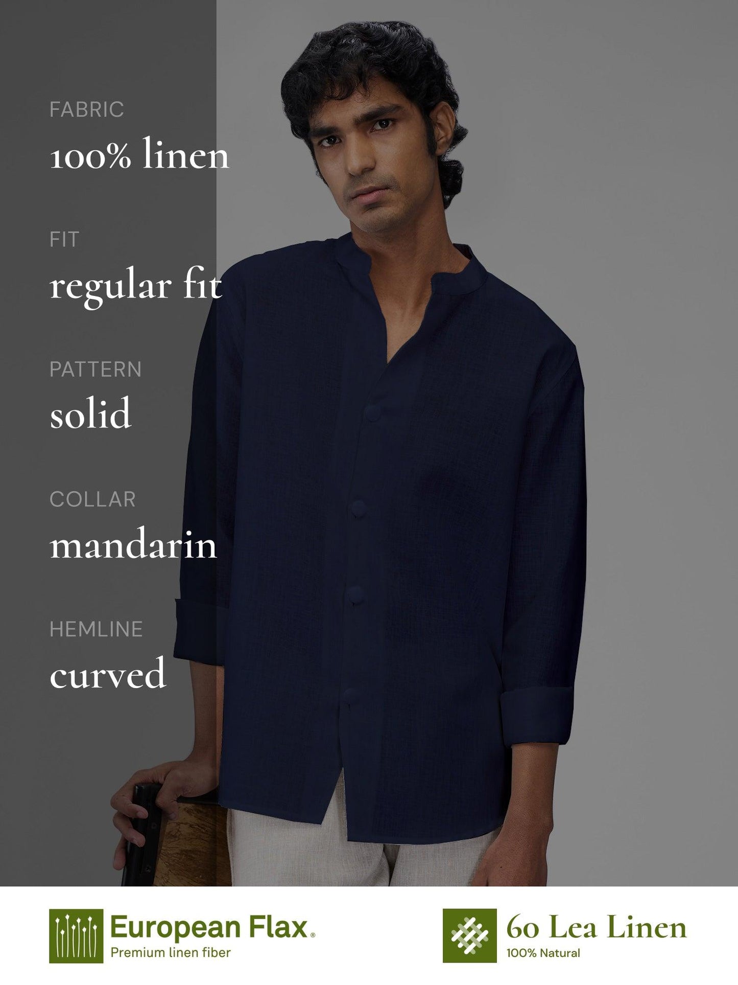 Airavat Mandarin | Navy 100% Pure Linen - Bhrata