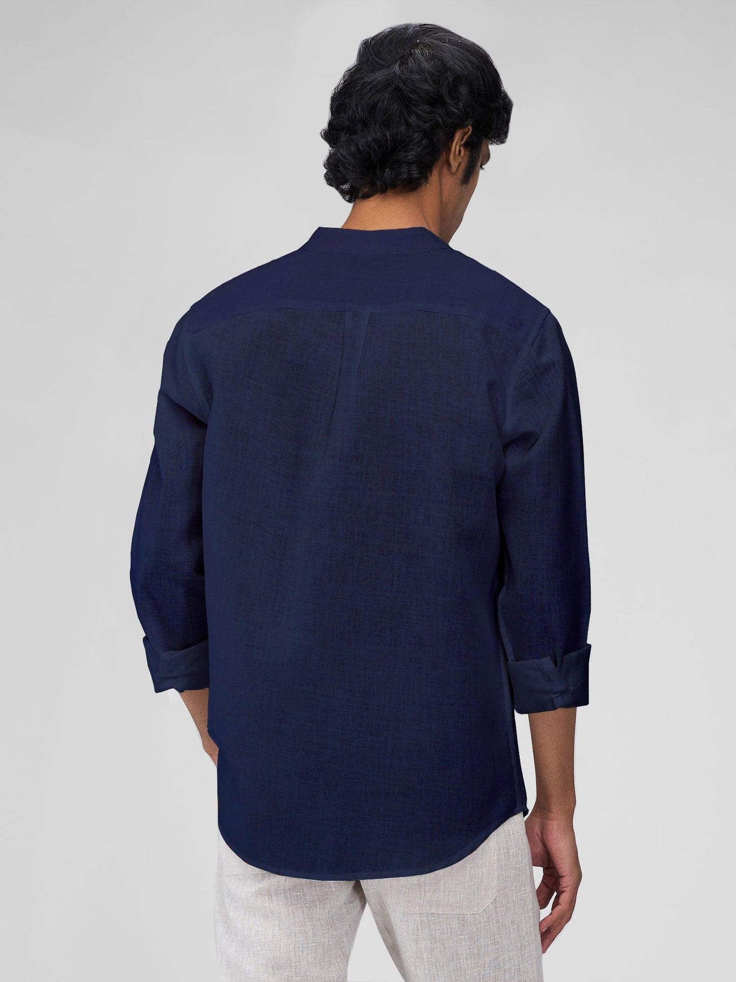 Airavat Mandarin | Navy 100% Pure Linen - Bhrata