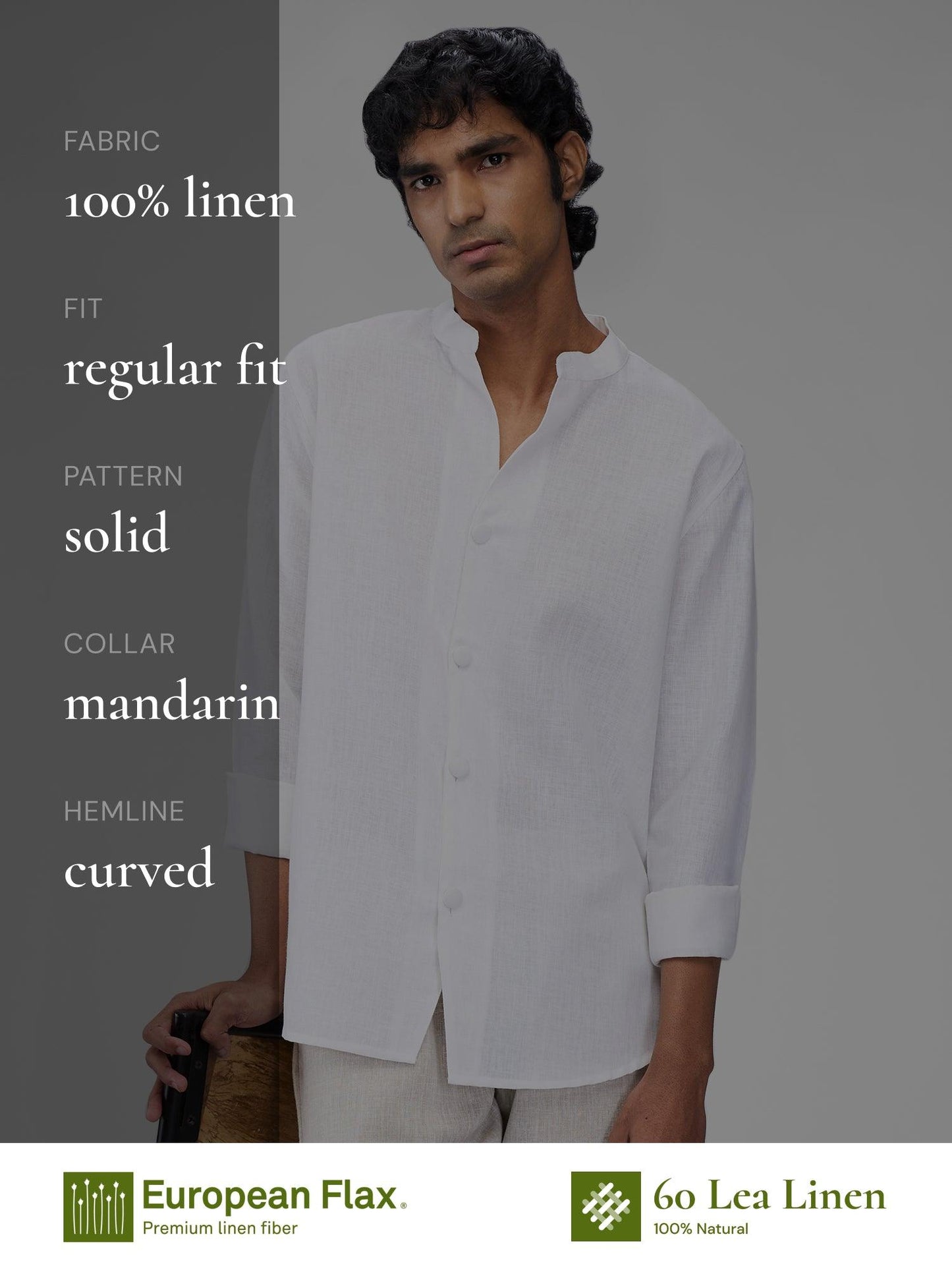 Airavat Mandarin | White 100% Pure Linen - Bhrata