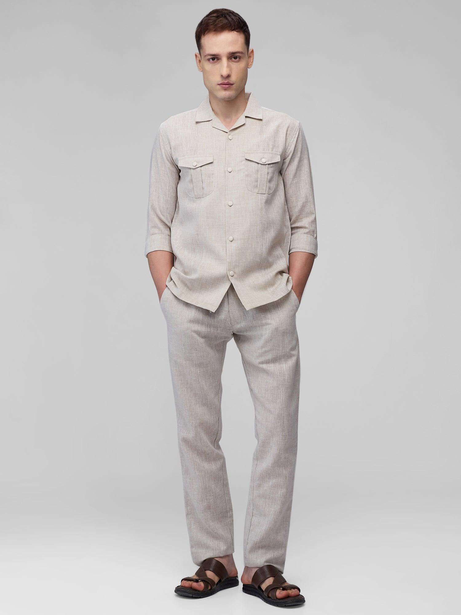 Airavat Safari | Beige 100% Pure Linen - Bhrata