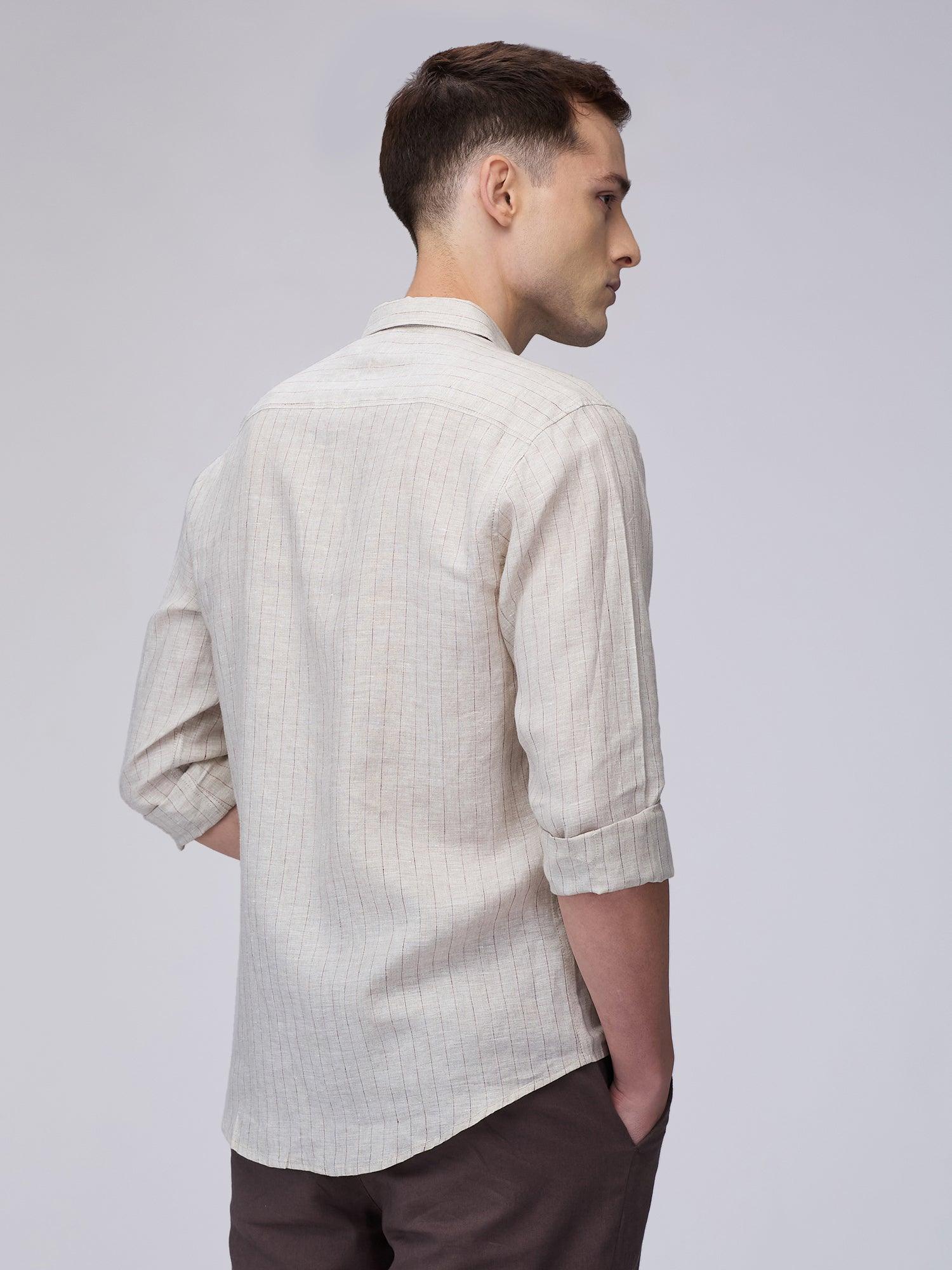 Beige Cream Striped 100% Pure Linen - Bhrata