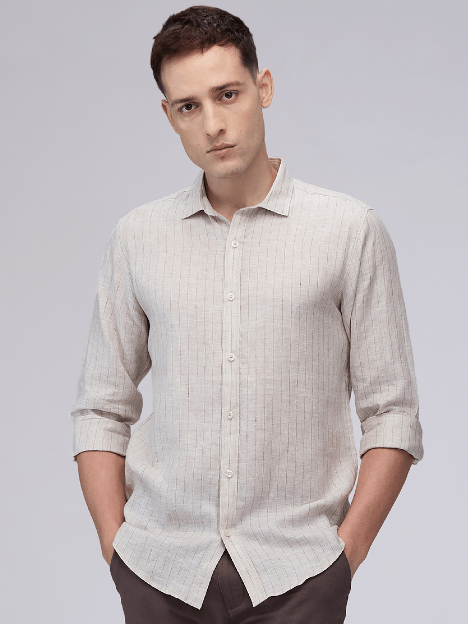 Beige Cream Striped 100% Pure Linen - Bhrata