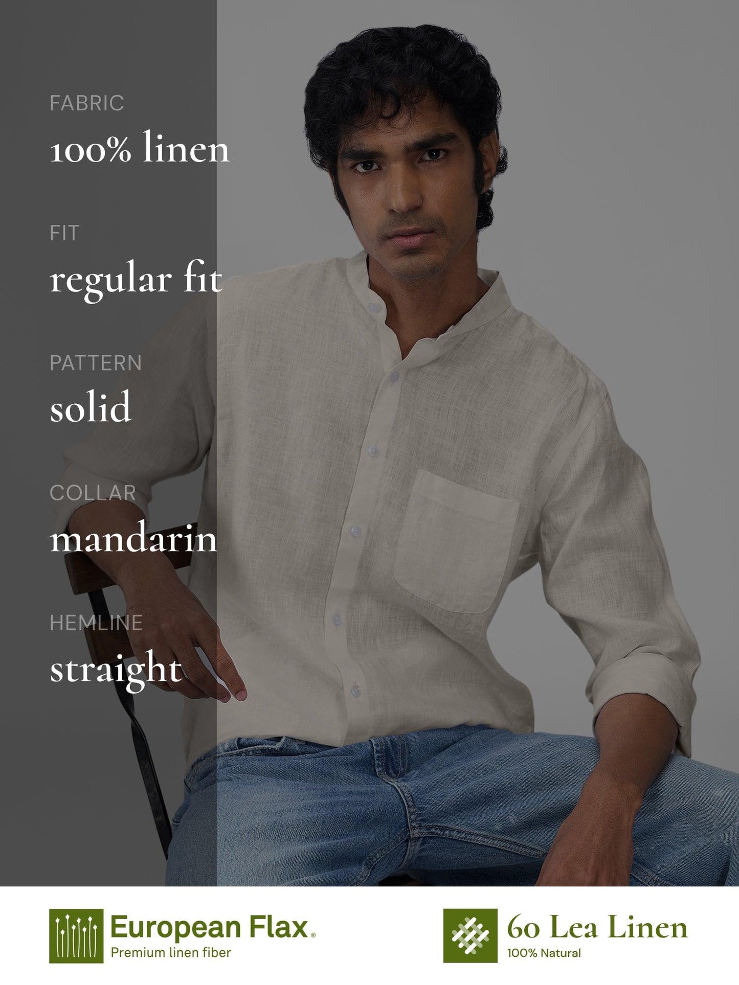 Beige Mandarin 100% Pure Linen - Bhrata
