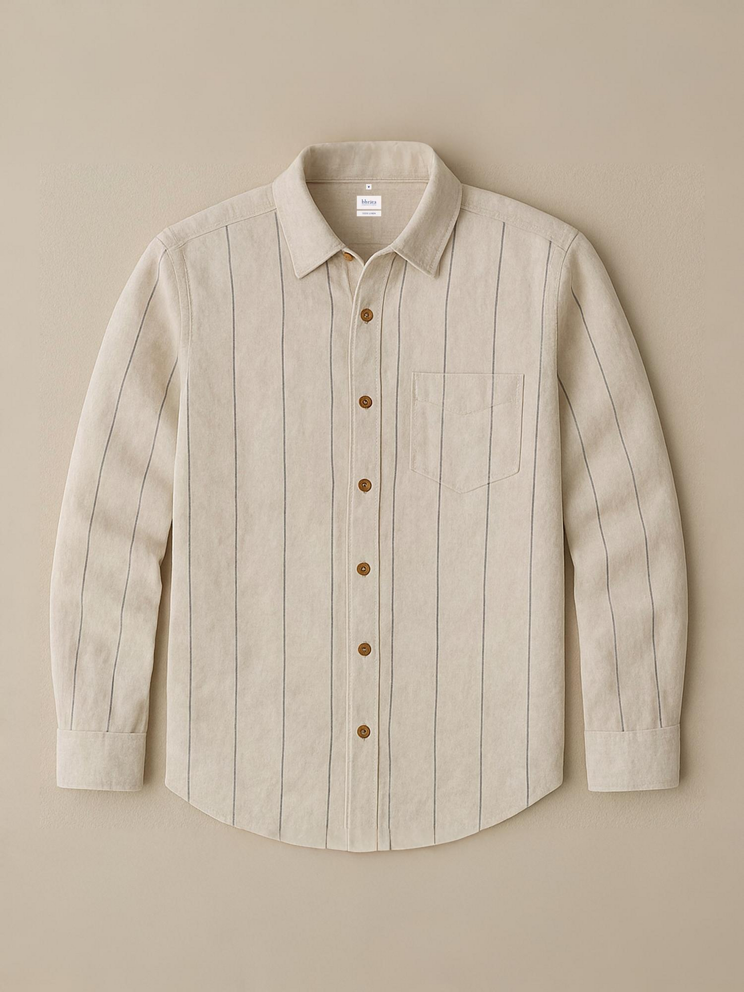 Beige Stripe 100% Pure Linen Shirt