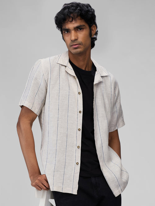 Dune Stripe 100% Pure Linen Cuban