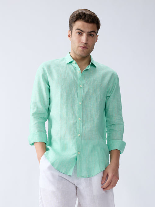 Fern Green Striped 100% Pure Linen