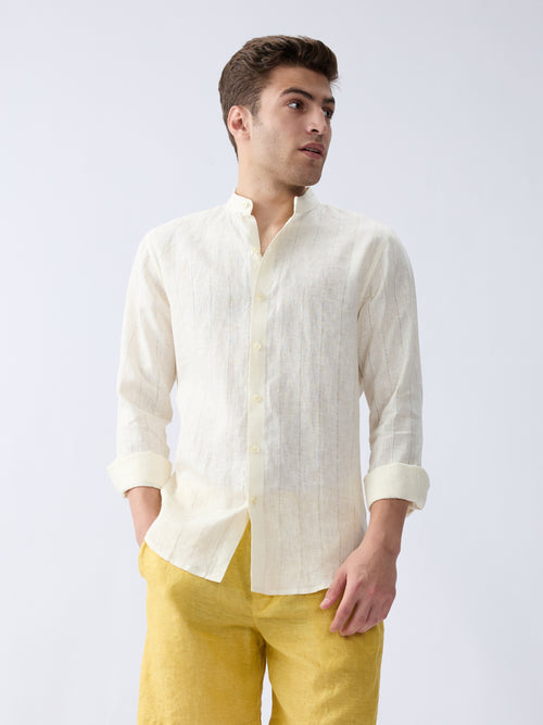 Ecru 100% Pure Linen Stripe