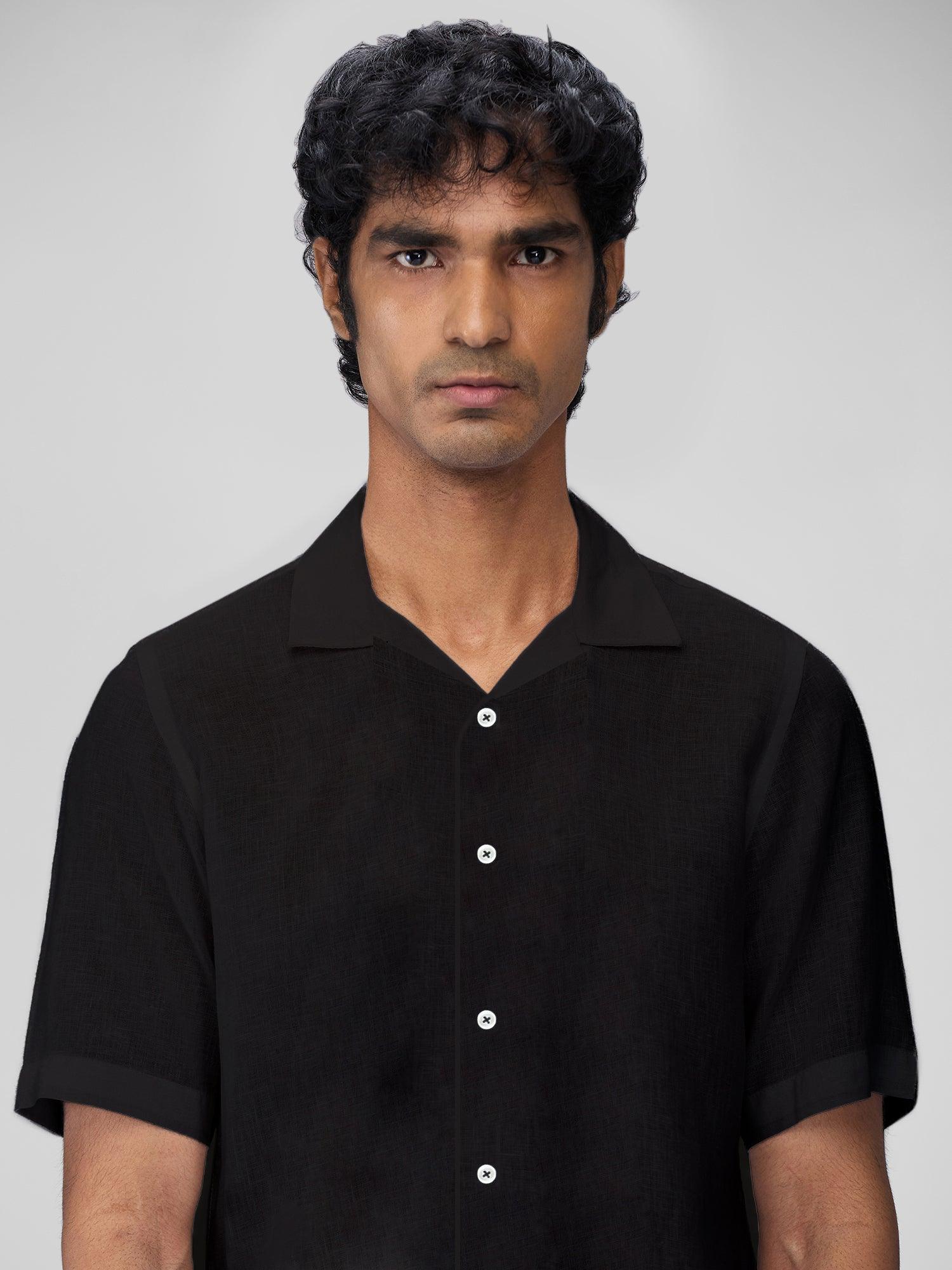 Black 100% Pure Linen Cuban - Bhrata