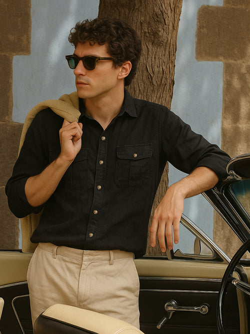 Black 100% Pure Linen Safari