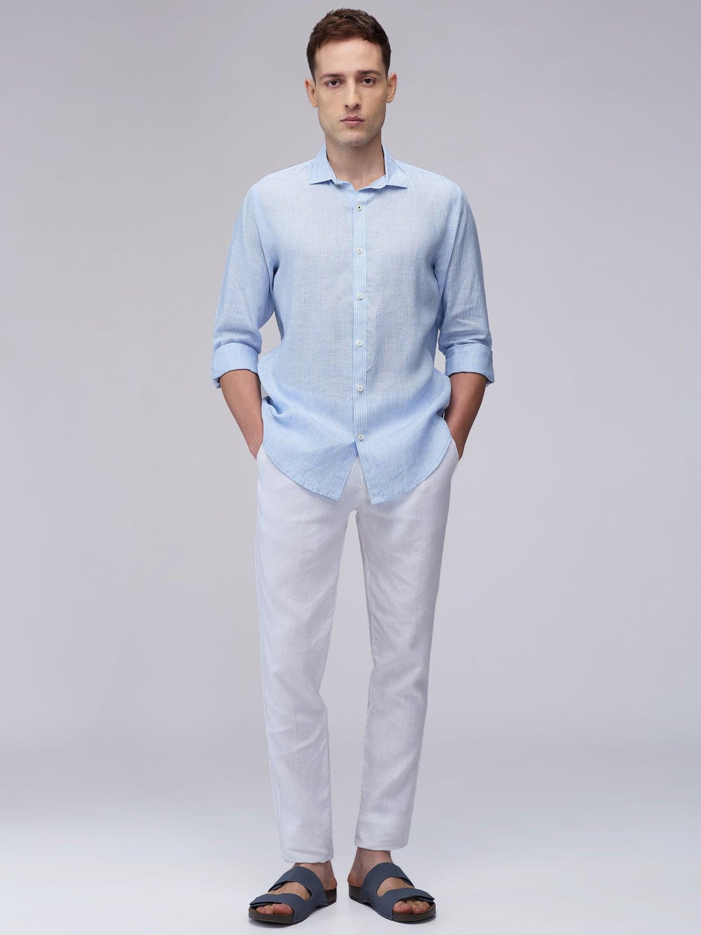 Blue 100% Pure Linen Stripes - Bhrata