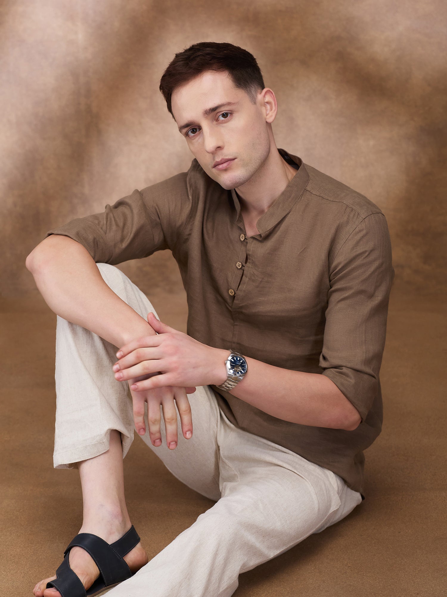 Brown 100% Pure Linen Short Kurta