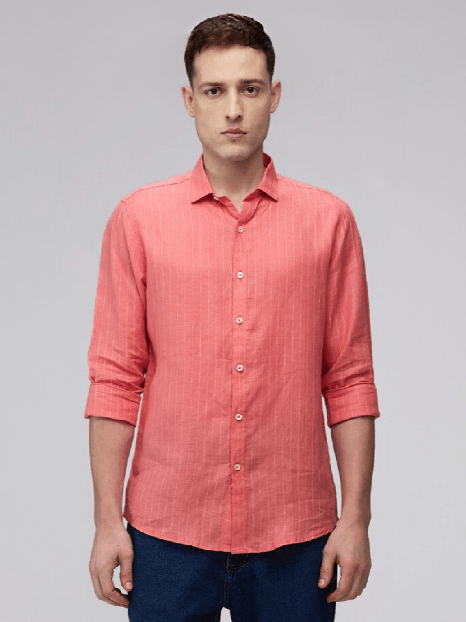 Coral Red Striped 100% Pure Linen - Bhrata