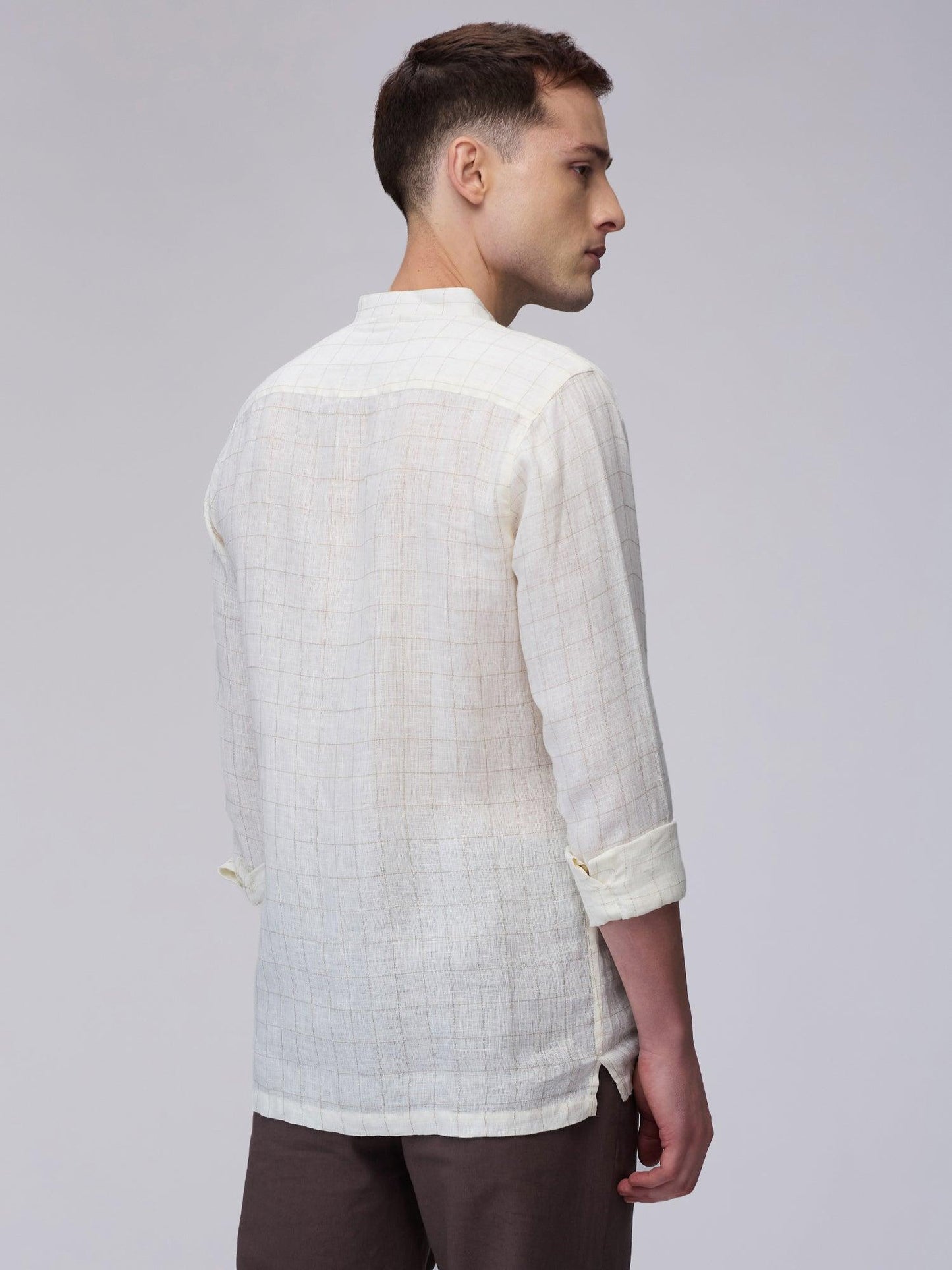 Cream Check 100% Pure Linen - Bhrata