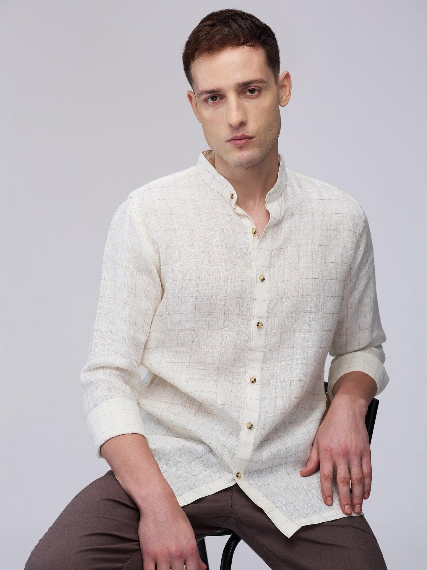 Cream Check 100% Pure Linen - Bhrata