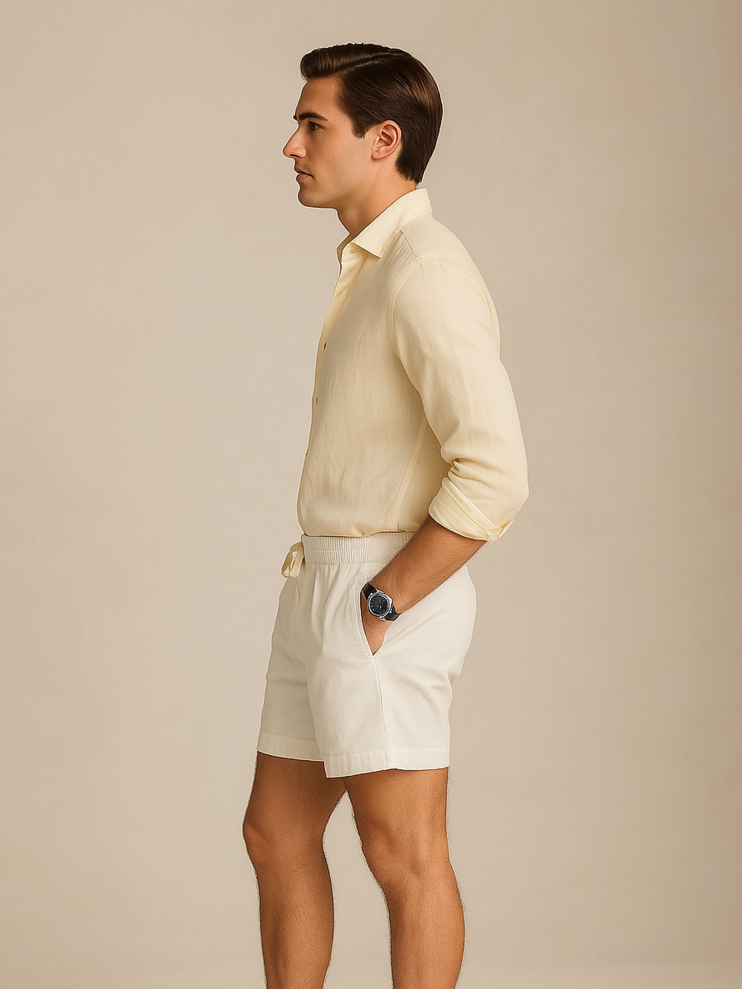 Cream Yellow 100% Pure Linen Shirt